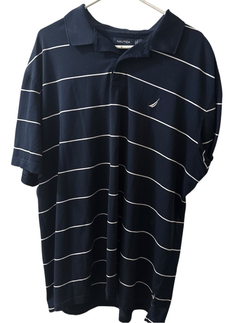 Nautica Men’s Navy Blue White Striped Polo Shirt XXL 2XL